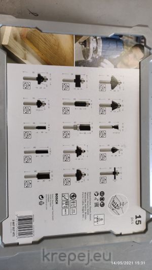 Комплект фрезери за оберфреза, 15 части, смесени, 6 mm опашка
