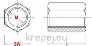 ГАЙКА M12 SW19ХL50 УДЪЛЖЕНА ШЕСТОГРАМ DIN6334 ZN